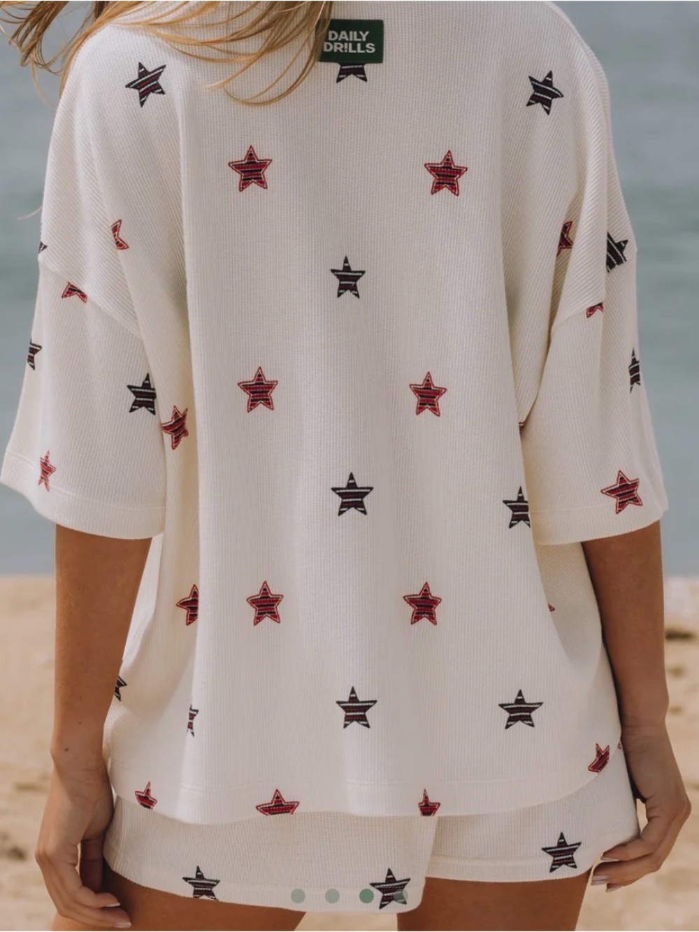 Daily Drills Cream Star-Print Lounge set with Red and Blue Stars